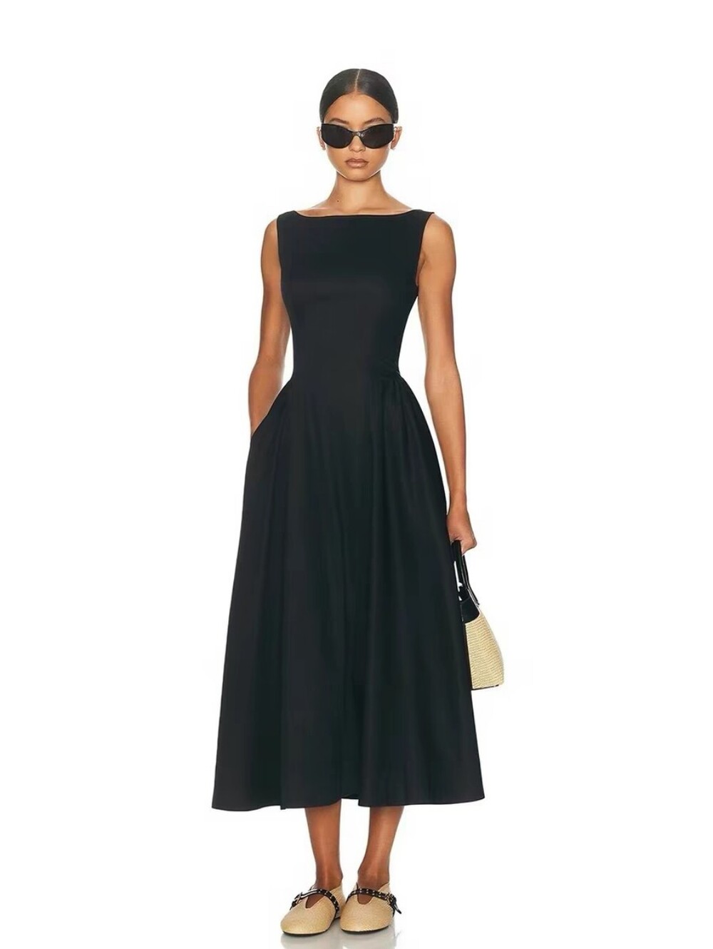 Helsa Stretch Cotton Sateen Midi Dress